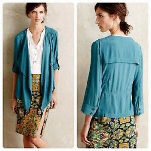 Anthropologie Elevenses Eldora Draped Blazer Jacket in Teal - Picture 5 of 6